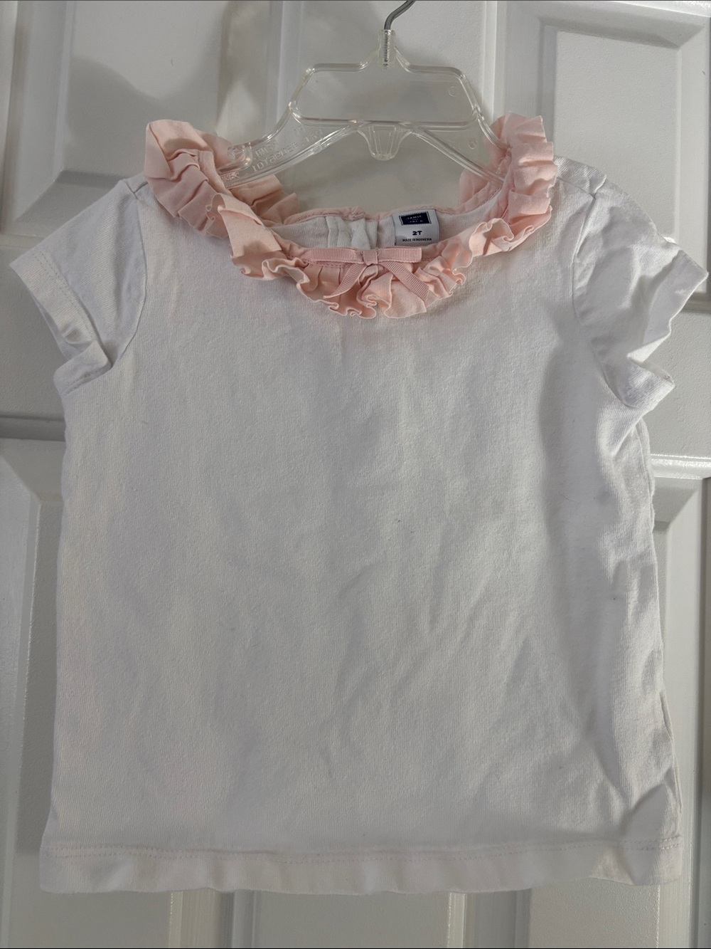 Janie and Jack White Short-Sleeve Tee with Pink Ruffle Neck